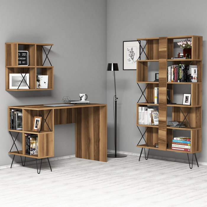 Hanah Home Extra 2 - Escritorio de estudio y estantería Nogal y negro